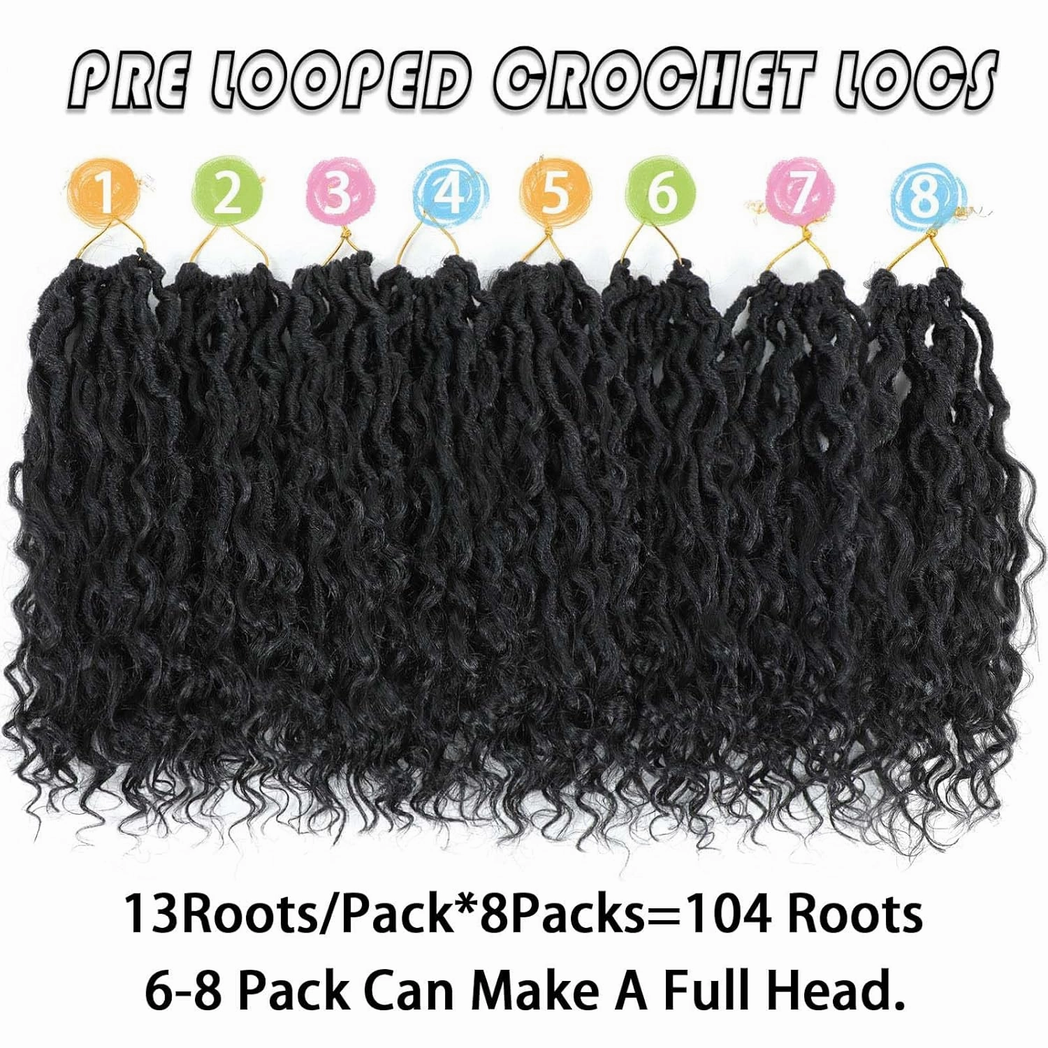 Col Bling 12 Inch 8 Packs Goddess Locs Crochet Hair Faux Locs Crochet Hair for Women Pre Looped River Locs Hair with Curly Ends Synthetic (12 Inch 8 Packs, #1B)