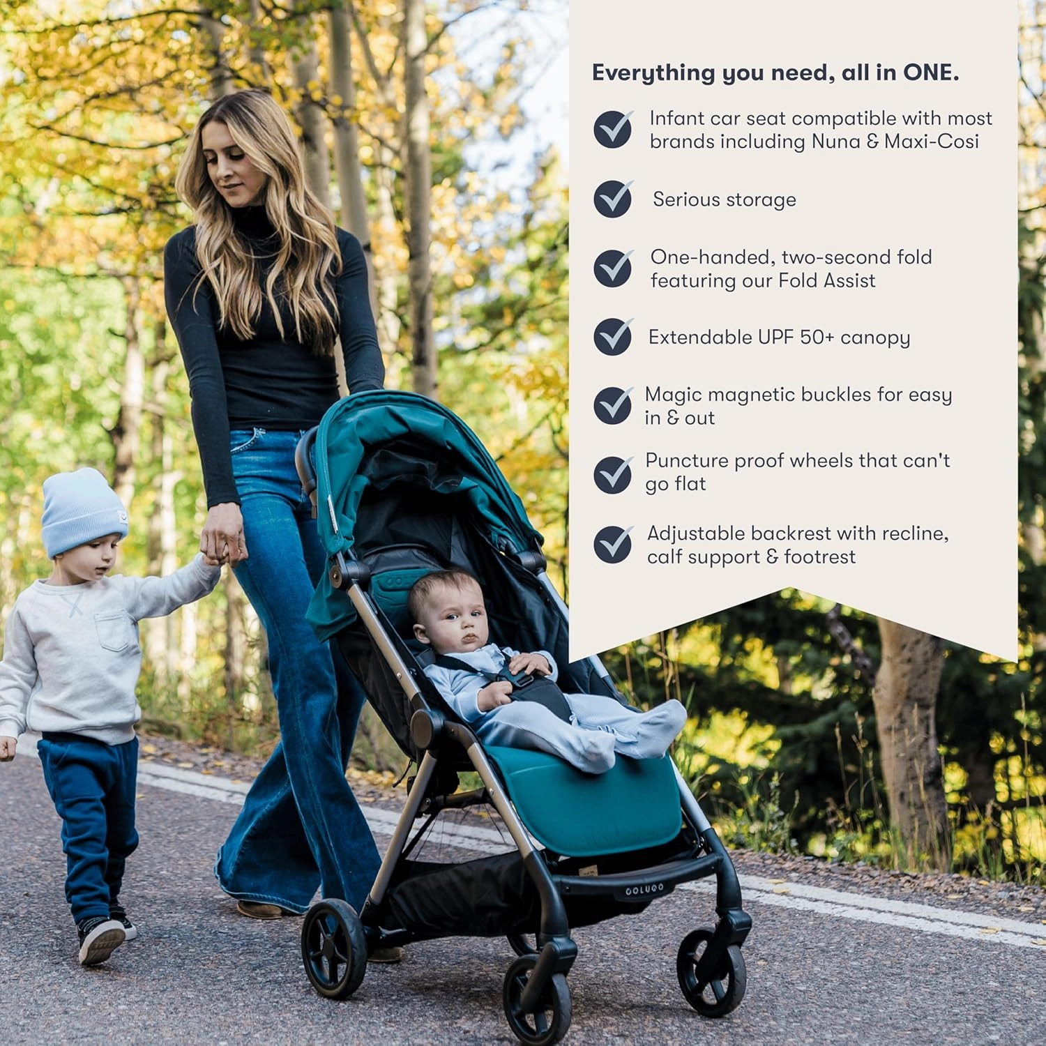 Colugo The One Stroller - Lightweight Easy Fold Compact Toddler and Baby Stroller for Travel, Large Storage Basket, One Hand Fold, Includes Raincover, Bumper Bar, Cupholder (Cool Grey)