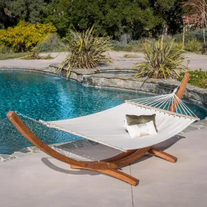 Comfortable Outdoor Hammock for Relaxation and Leisure, Durable Larch Wood Frame with Soft Cotton Fabric, Poolside or Garden, Cream
