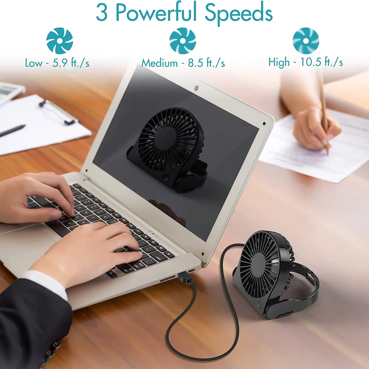 COMLIFE USB Desk Fan, USB Powered Personal Fan - Small, Mini Table Fan for Home Office Travel More, Powerful and Quiet Operation