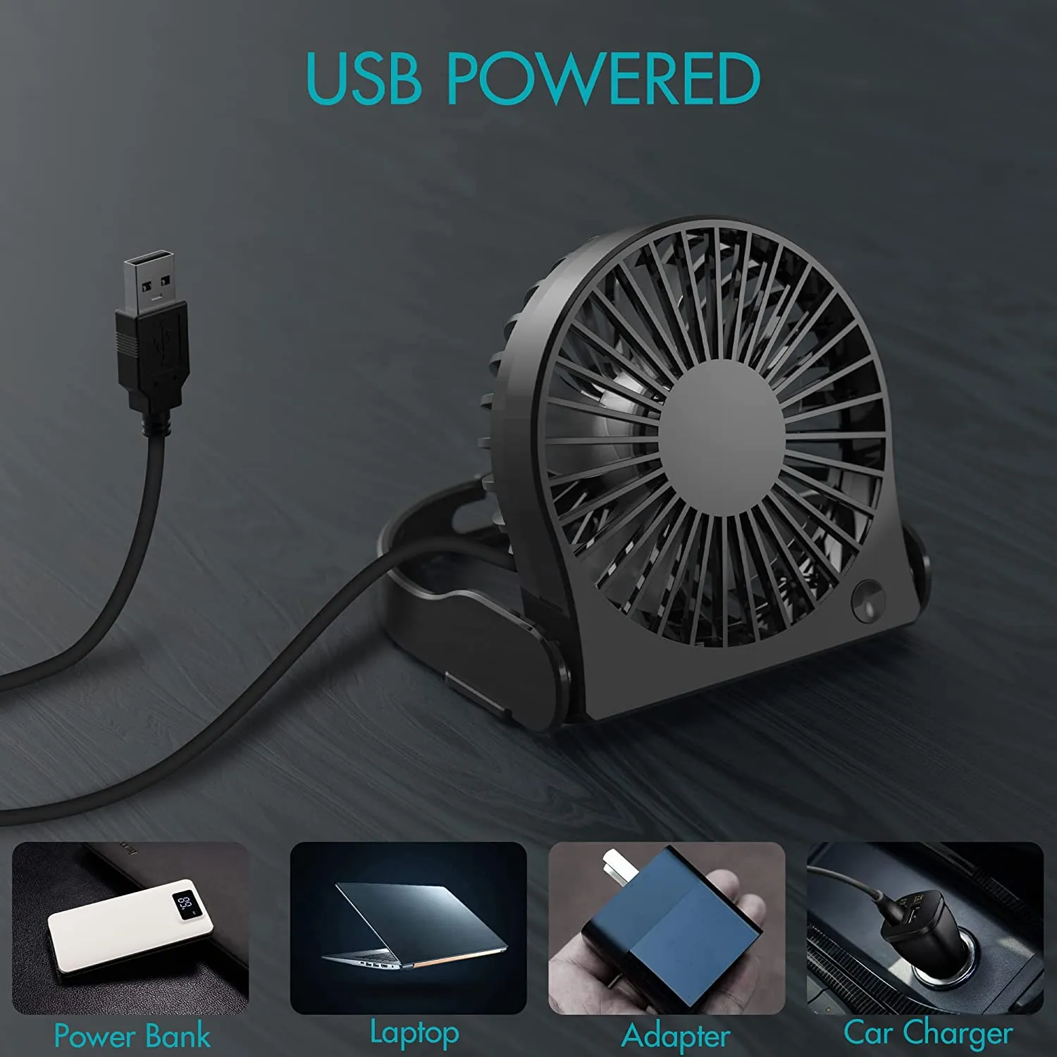 COMLIFE USB Desk Fan, USB Powered Personal Fan - Small, Mini Table Fan for Home Office Travel More, Powerful and Quiet Operation