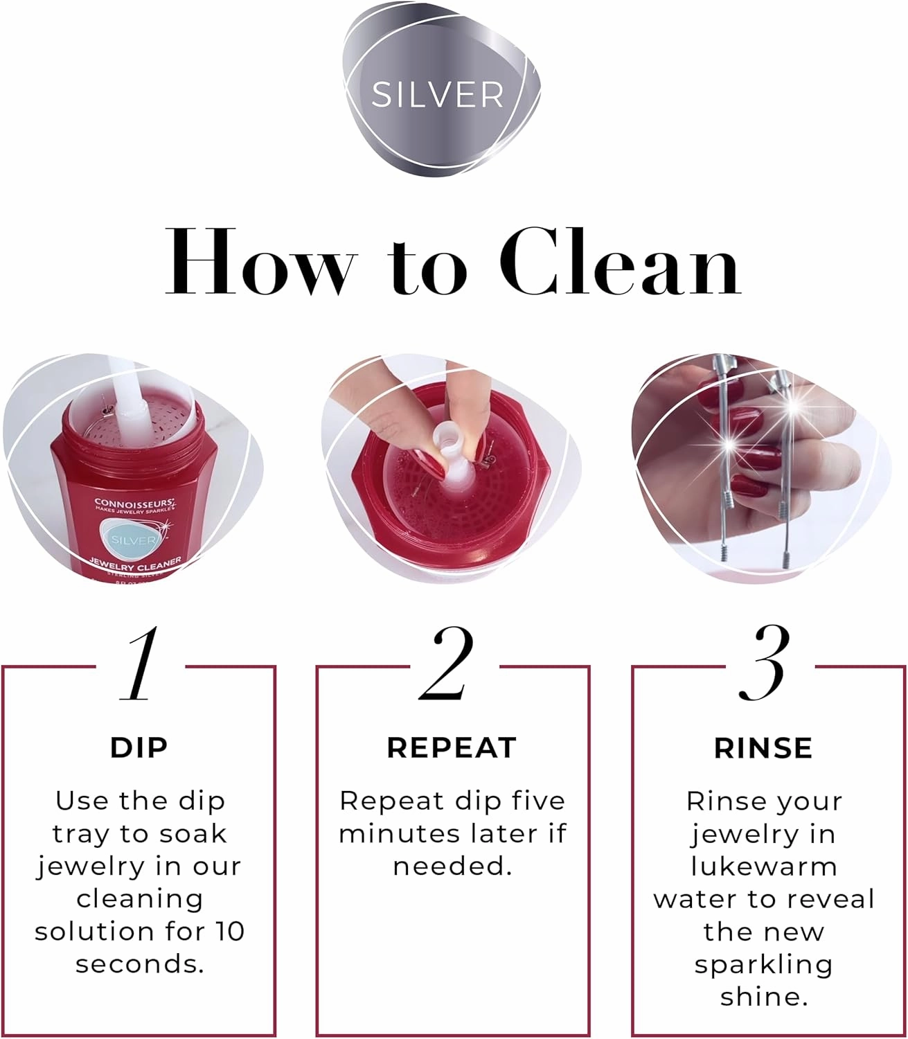 CONNOISSEURS Premium Edition Jewelry Cleaner, Value Size 9.6oz - Pick from Fine, Silver or Delicate Jewelry Cleaner