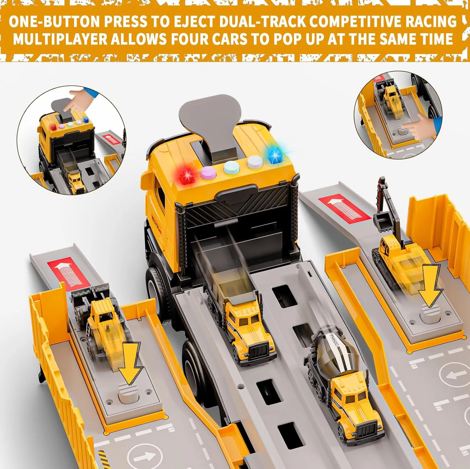 Construction Toys Truck Crane for Kids - Truck Race Track Kids Toy Eject Car Set Excavator Bulldozer Dump Trucks Cement Truck Vehicle Easter Christmas Birthday 2  3 4 5 6 7 8 Years Old Boy Girl Gift