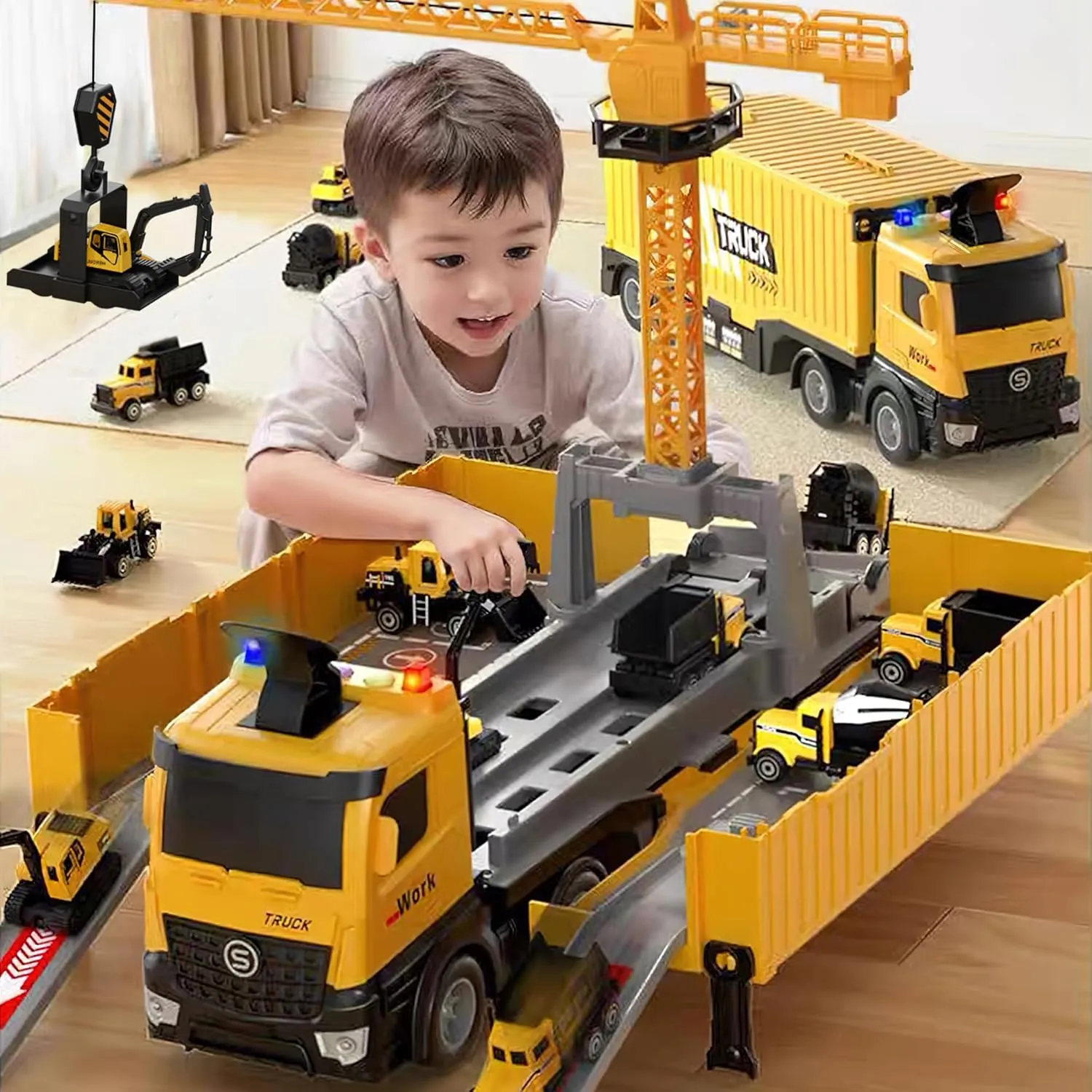 Construction Toys Truck Crane for Kids - Truck Race Track Kids Toy Eject Car Set Excavator Bulldozer Dump Trucks Cement Truck Vehicle Easter Christmas Birthday 2  3 4 5 6 7 8 Years Old Boy Girl Gift