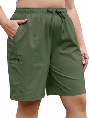 COOTRY Women's Plus Size 9'' Hiking Cargo Shorts Quick Dry Athletic Travel Golf Bermuda Shorts with Zipper Pockets