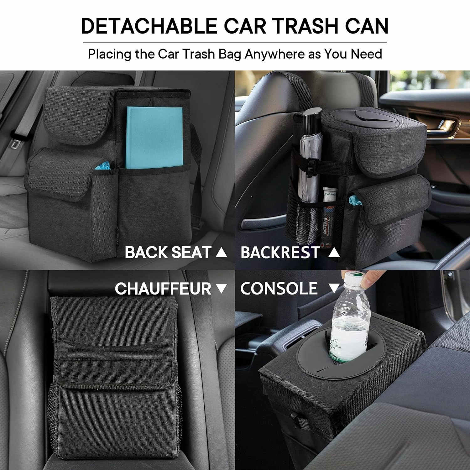 Cordless Handheld Car Vacuum and Car Trash Can with Lid and Storage Pockets