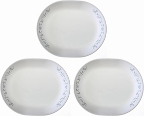 Corelle Vitrelle Serving Platter, 12-1/4-Inch Large Serving Plate, Triple Layer Glass, Crack and Chip Resistant, Country Cottage, 3 Platters