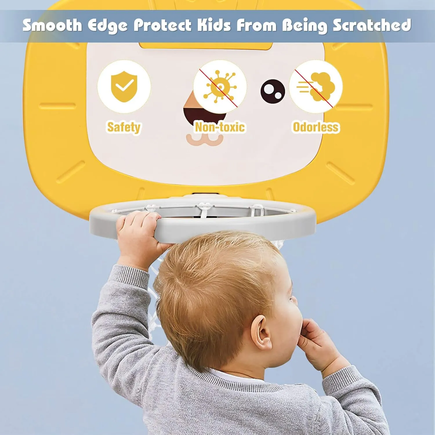 Costzon Kids Basketball Hoop, Toddler Sports Activity Center w/ 5 Adjustable Height Levels, Basketball Soccer Golf Game Set, Indoor Outdoor Basketball Hoop Set Best Gift for Baby Infant Yellow Lion