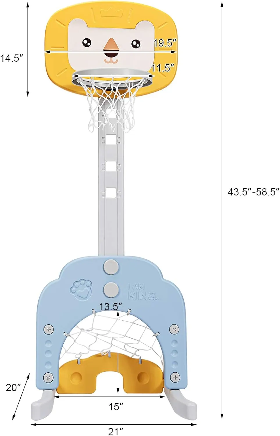 Costzon Kids Basketball Hoop, Toddler Sports Activity Center w/ 5 Adjustable Height Levels, Basketball Soccer Golf Game Set, Indoor Outdoor Basketball Hoop Set Best Gift for Baby Infant Yellow Lion