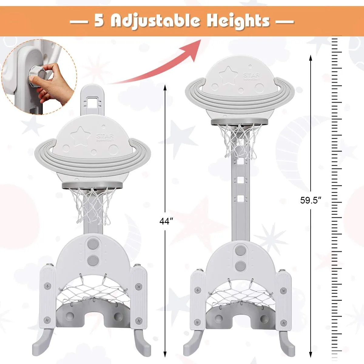 Costzon Kids Basketball Hoop, Toddler Sports Activity Center with 5 Adjustable Height Levels, Basketball Soccer Golf Game Set, Indoor Outdoor Basketball Hoop Set Best Gift for Baby Infant