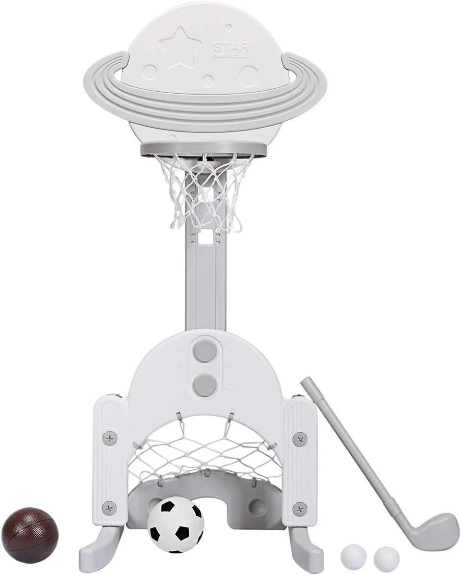 Costzon Kids Basketball Hoop, Toddler Sports Activity Center with 5 Adjustable Height Levels, Basketball Soccer Golf Game Set, Indoor Outdoor Basketball Hoop Set Best Gift for Baby Infant
