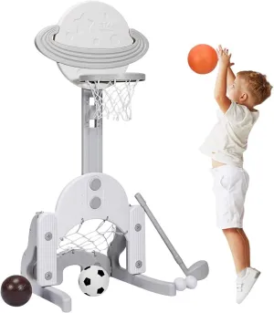Costzon Kids Basketball Hoop, Toddler Sports Activity Center with 5 Adjustable Height Levels, Basketball Soccer Golf Game Set, Indoor Outdoor Basketball Hoop Set Best Gift for Baby Infant