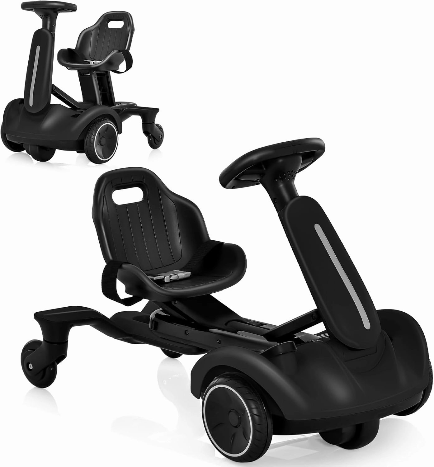 Costzon Ride on Drift Car, 6V Electric Ride-On Toy W/360-Degree Spin, 2-Position Adjustable Seat Up & Down/Front to Back, 2.6-3 MPH Max Speed, Horn & Engine, Drifting Go Kart for Kids 3  (Black)