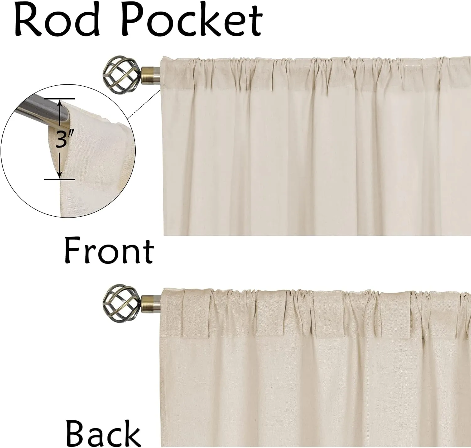 Cotton Linen Farmhouse Curtains Rustic Button Boho Curtains for Bedroom Rod Pocket & Back Tab Bohemian Curtains Natural/Sage Green Stripe Color Block Curtain for Living Room(52 x 63 Inch, 2 Panels)