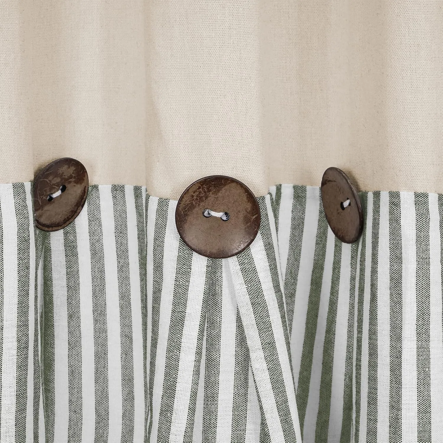Cotton Linen Farmhouse Curtains Rustic Button Boho Curtains for Bedroom Rod Pocket & Back Tab Bohemian Curtains Natural/Sage Green Stripe Color Block Curtain for Living Room(52 x 63 Inch, 2 Panels)