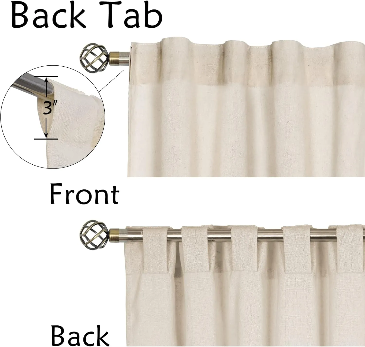 Cotton Linen Farmhouse Curtains Rustic Button Boho Curtains for Bedroom Rod Pocket & Back Tab Bohemian Curtains Natural/Sage Green Stripe Color Block Curtain for Living Room(52 x 63 Inch, 2 Panels)