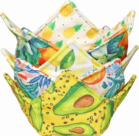 Cotton Microwave Bowl Cozy Holders, Microwave Safe Hot bowl Holders, bowl Snuggies, Soup Bowl Cozy (Fruits)