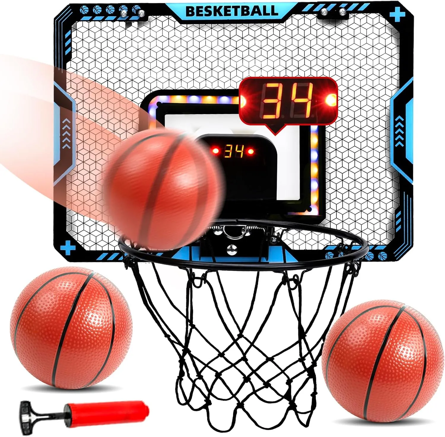 COUOMOXA Basketball Hoop Sports for Kids: 4 5 6 7 8  Years Old Boys Girls Basketball Game Set with LED Electronic Scoreboard - Mini Hoop Sports Toy - Fun Birthday Gift for Child Ages 3-12