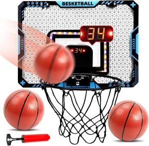 COUOMOXA Basketball Hoop Sports for Kids: 4 5 6 7 8  Years Old Boys Girls Basketball Game Set with LED Electronic Scoreboard - Mini Hoop Sports Toy - Fun Birthday Gift for Child Ages 3-12