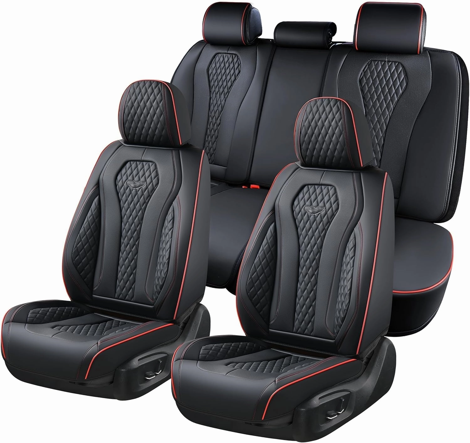 Coverado Car Seat Covers Full Set, Black Seat Covers, Waterproof Car Seat Cover, Car Seat Cushion, Car Seat Covers Front Seats Back Seat Covers, Car Seat Protector Universal Fit Most Cars Red Line