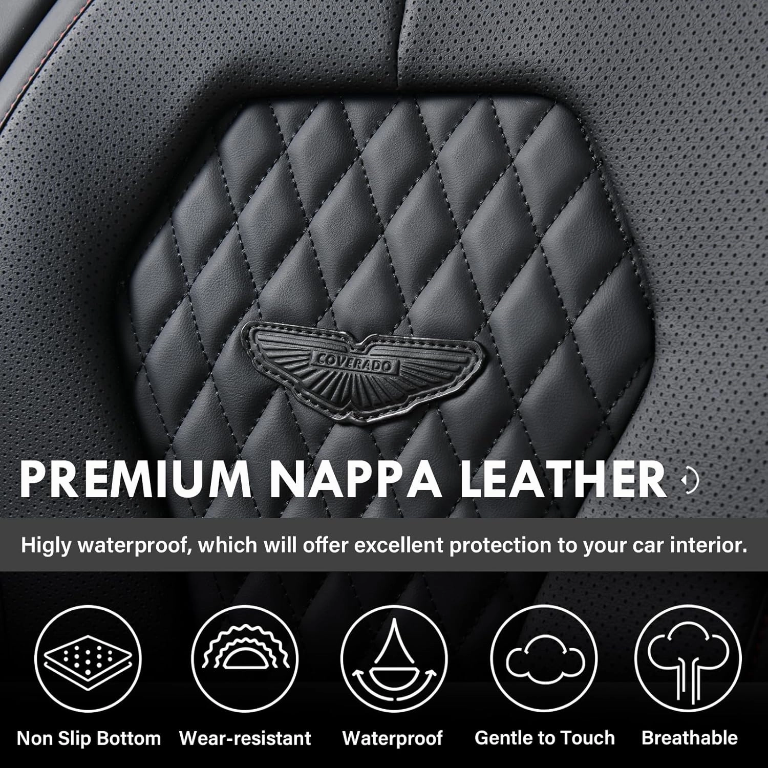 Coverado Car Seat Covers Full Set, Black Seat Covers, Waterproof Car Seat Cover, Car Seat Cushion, Car Seat Covers Front Seats Back Seat Covers, Car Seat Protector Universal Fit Most Cars Red Line