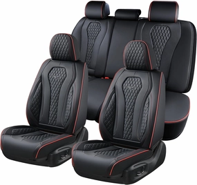 Coverado Car Seat Covers Full Set, Black Seat Covers, Waterproof Car Seat Cover, Car Seat Cushion, Car Seat Covers Front Seats Back Seat Covers, Car Seat Protector Universal Fit Most Cars Red Line