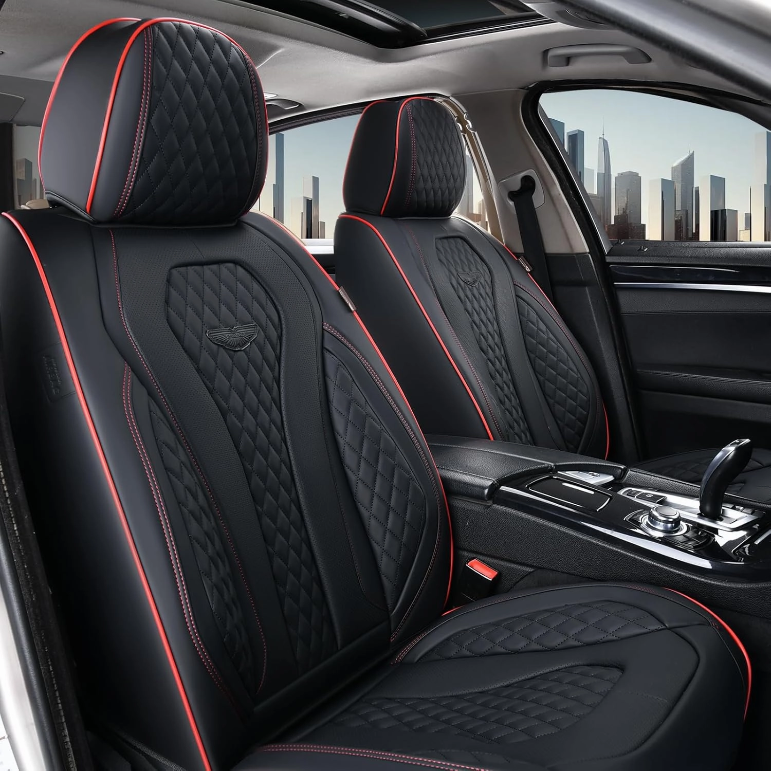 Coverado Car Seat Covers Full Set, Black Seat Covers, Waterproof Car Seat Cover, Car Seat Cushion, Car Seat Covers Front Seats Back Seat Covers, Car Seat Protector Universal Fit Most Cars Red Line