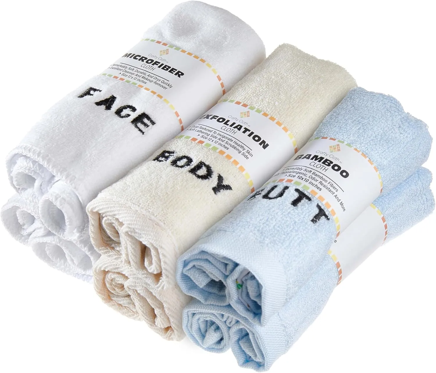 Crafty Cloth 6-Piece Washcloth Set – Face, Body, Butt Cloths | 3 Distinct Textures | Ultra-Soft, Rigid Exfoliation, and Hygiene Cloths for Sensitive Areas | 12x12 | Blue