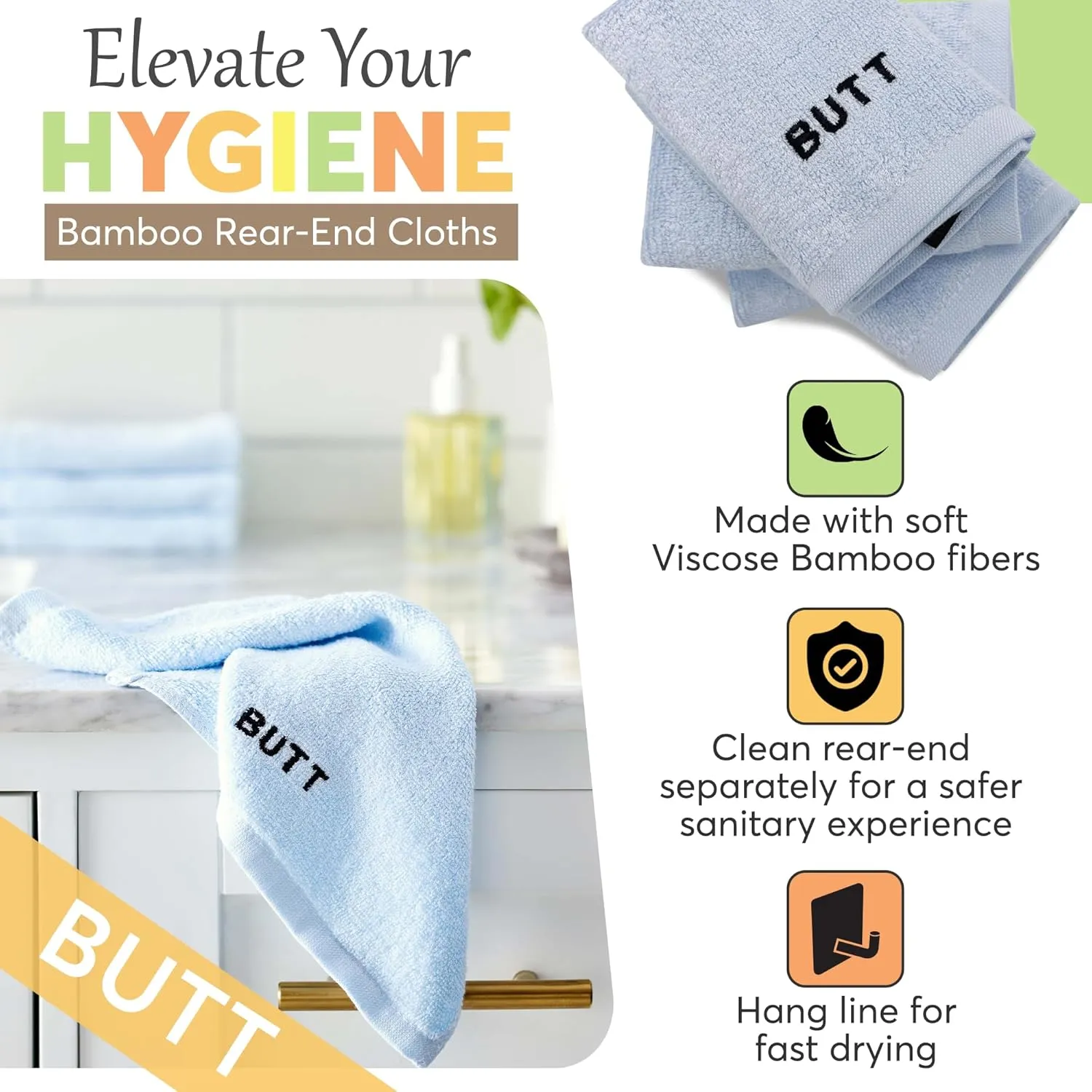 Crafty Cloth 6-Piece Washcloth Set – Face, Body, Butt Cloths | 3 Distinct Textures | Ultra-Soft, Rigid Exfoliation, and Hygiene Cloths for Sensitive Areas | 12x12 | Blue