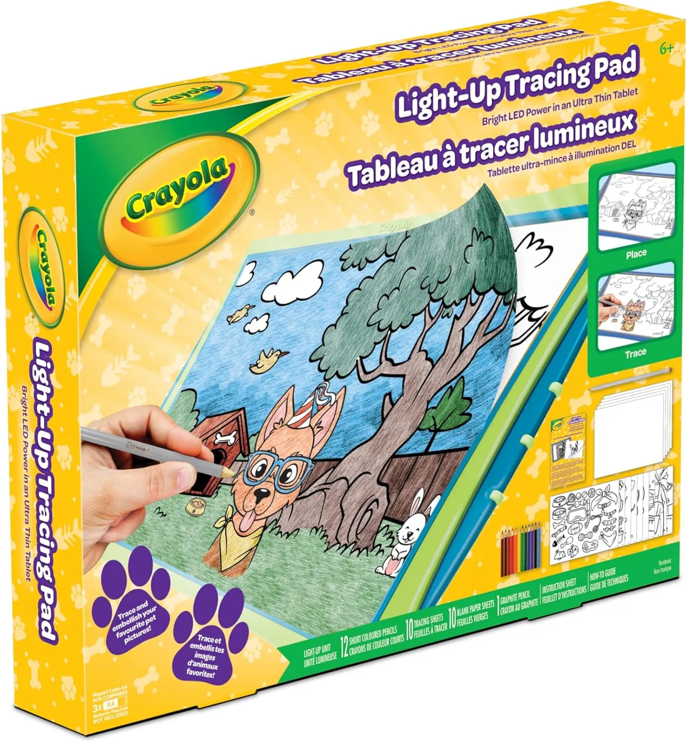 Crayola Tracing Pad: Light Up, 12 Colored Pencils, 10 Tracing Sheets, 10 Blank Paper Sheets, 1 Graphite Pencil, Ages 6-9