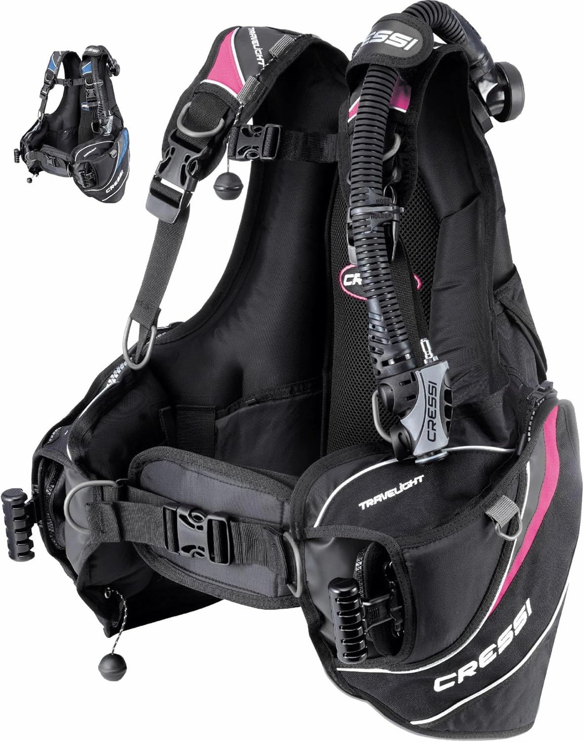 Cressi Lightest Travel Scuba Diving BCD - Folds Completely to Save Space - Fully Accessorised: 8 D-Rings, 2 Wide Side Pockets, 2 Rear Trim Pockets - High Lift Capacity - Travelight: Designed in Italy