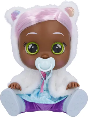 Cry Babies Dressy Pearly - 12" Baby Doll | Blue Dress, White Fluffy Jacket with Animal Ears, for Girls and Kids 18M and Up