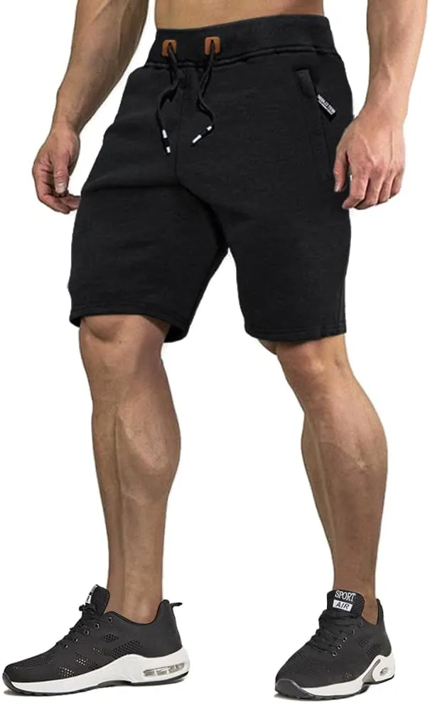 CRYSULLY Mens Athletic Gym Shorts Cotton Jogger Running Workout Jersey Zipper Pocket Sweat Shorts