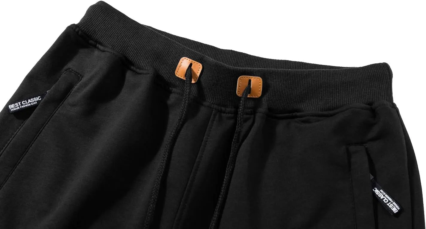CRYSULLY Mens Athletic Gym Shorts Cotton Jogger Running Workout Jersey Zipper Pocket Sweat Shorts