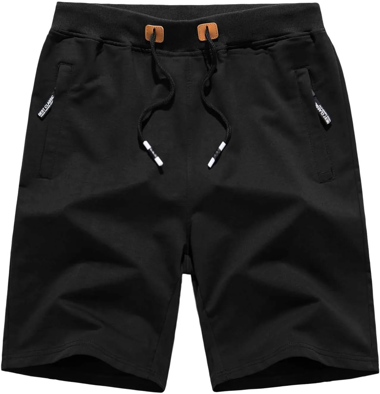 CRYSULLY Mens Athletic Gym Shorts Cotton Jogger Running Workout Jersey Zipper Pocket Sweat Shorts