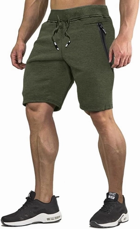 CRYSULLY Mens Athletic Gym Shorts Cotton Jogger Running Workout Jersey Zipper Pocket Sweat Shorts