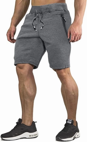 CRYSULLY Mens Athletic Gym Shorts Cotton Jogger Running Workout Jersey Zipper Pocket Sweat Shorts
