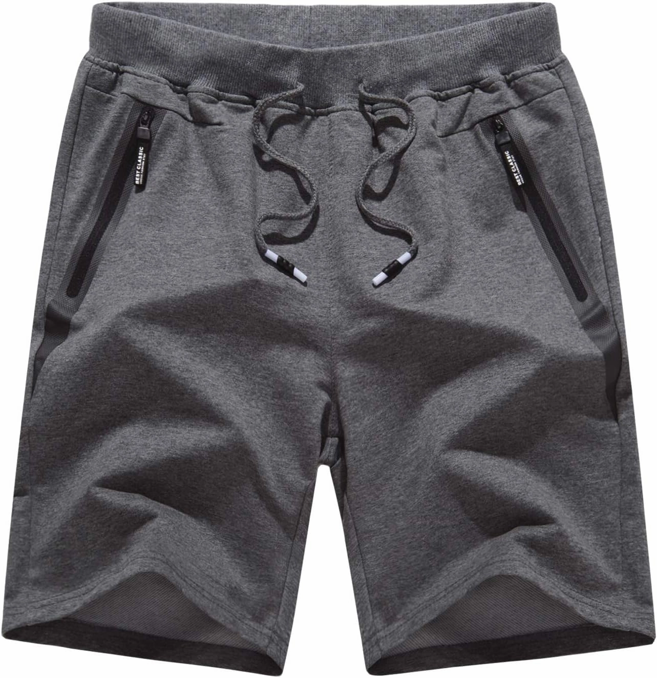 CRYSULLY Mens Athletic Gym Shorts Cotton Jogger Running Workout Jersey Zipper Pocket Sweat Shorts
