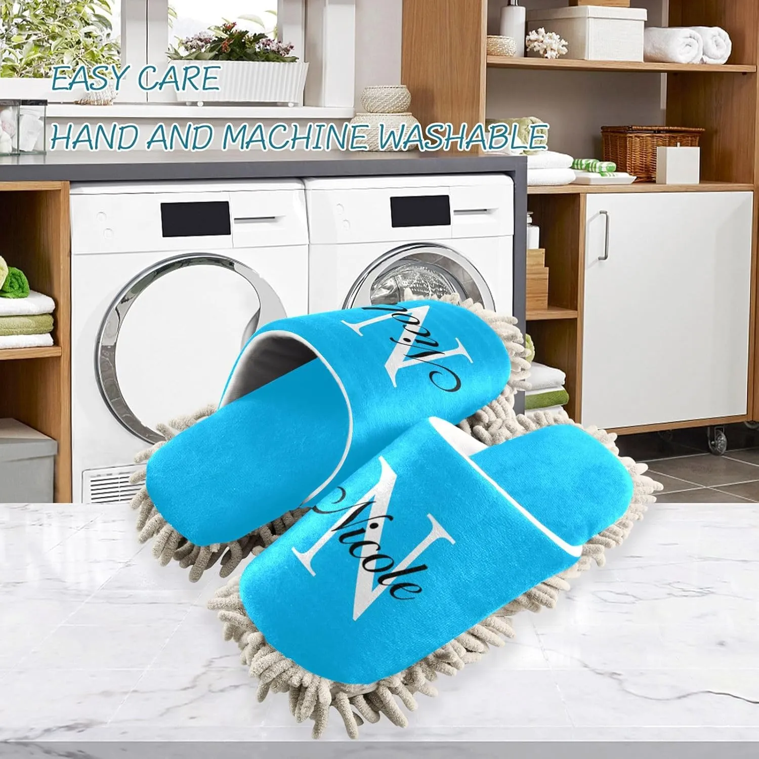 Custom Mop Slippers for Floor Cleaning Personalized Washable Microfiber Cleaning Mop Slippers