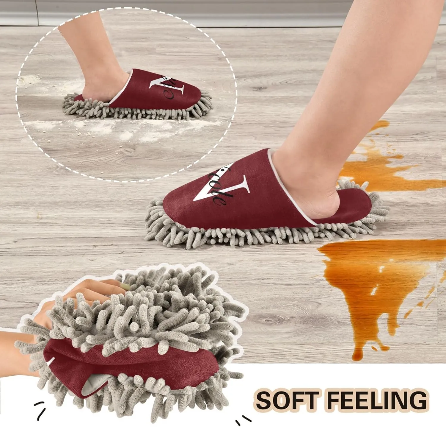 Custom Mop Slippers for Floor Cleaning Personalized Washable Microfiber Cleaning Mop Slippers