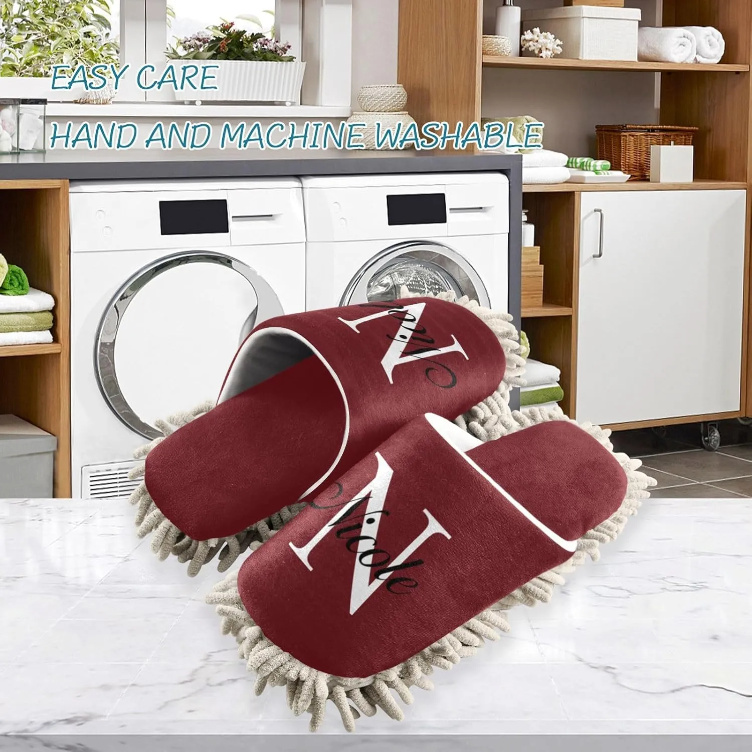 Custom Mop Slippers for Floor Cleaning Personalized Washable Microfiber Cleaning Mop Slippers