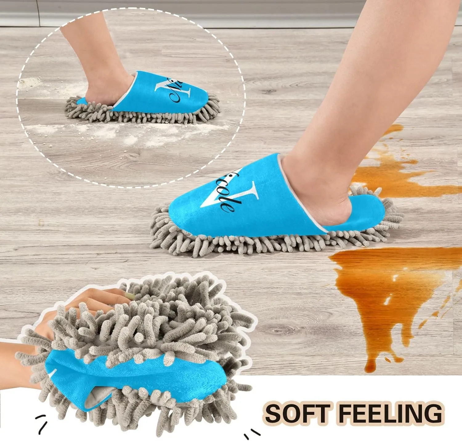 Custom Mop Slippers for Floor Cleaning Personalized Washable Microfiber Cleaning Mop Slippers