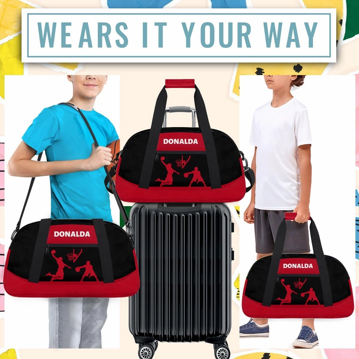 Custom Mini Gym Duffel Bag for Women Men Personalized Basketball Print Waterproof Carry On Weekender Bag