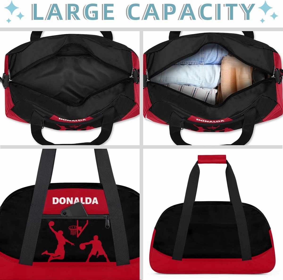Custom Mini Gym Duffel Bag for Women Men Personalized Basketball Print Waterproof Carry On Weekender Bag