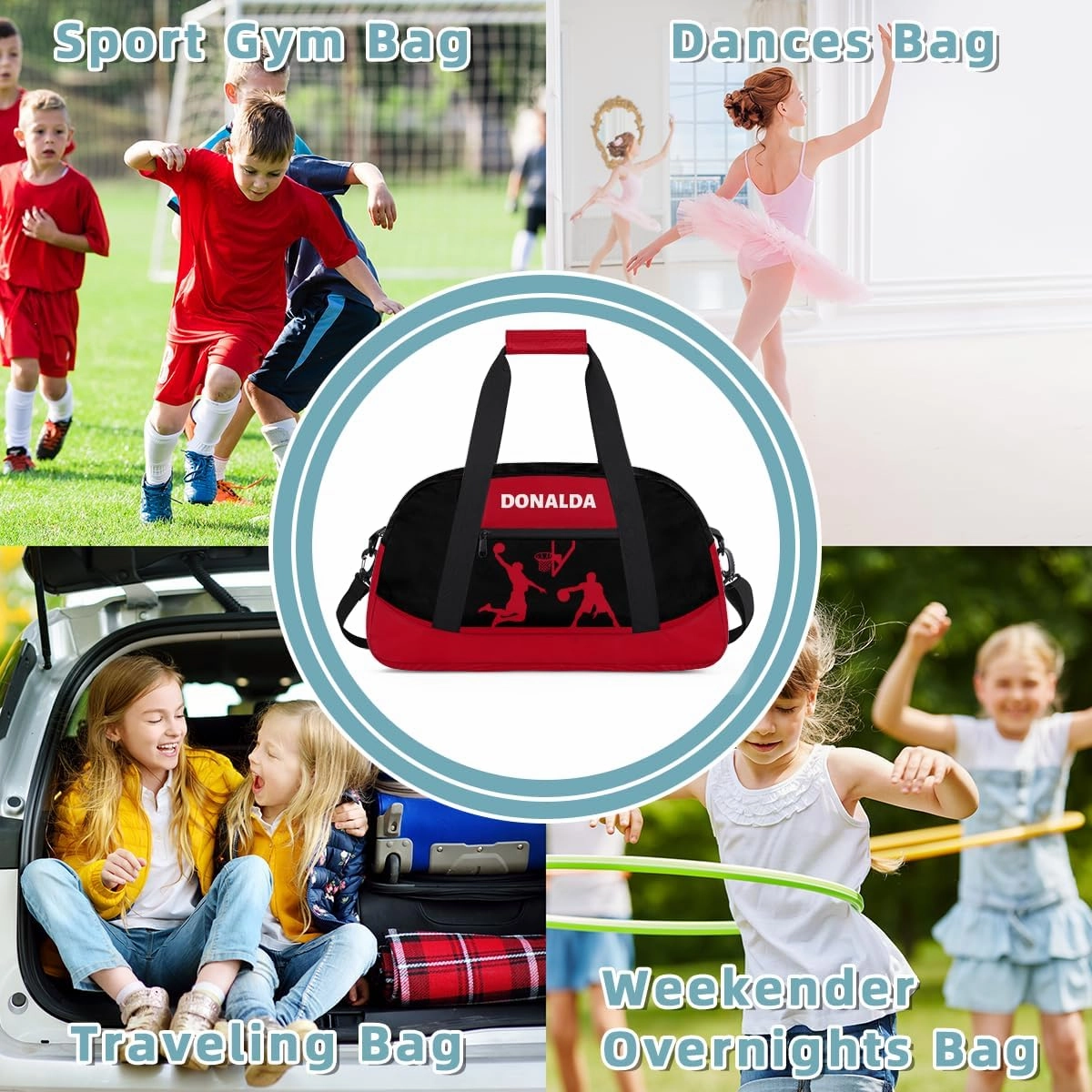 Custom Mini Gym Duffel Bag for Women Men Personalized Basketball Print Waterproof Carry On Weekender Bag