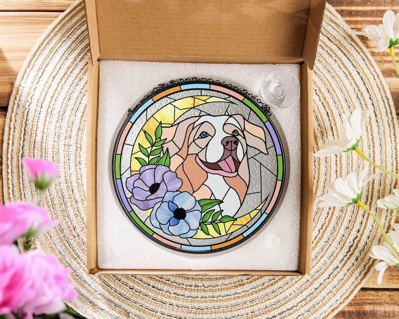 Custom Pet Portrait Glass Suncatcher, Dog Cat Glass Art, Pet Window Hangings, Pet Portrait From Photo, Pet Memorial Gift, Pet Lover Gift