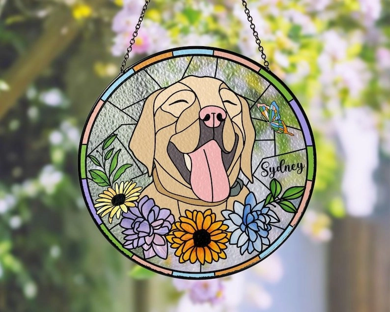 Custom Pet Portrait Glass Suncatcher, Dog Cat Glass Art, Pet Window Hangings, Pet Portrait From Photo, Pet Memorial Gift, Pet Lover Gift