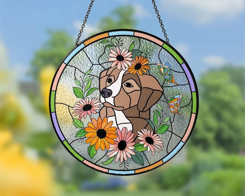 Custom Pet Portrait Glass Suncatcher, Dog Cat Glass Art, Pet Window Hangings, Pet Portrait From Photo, Pet Memorial Gift, Pet Lover Gift