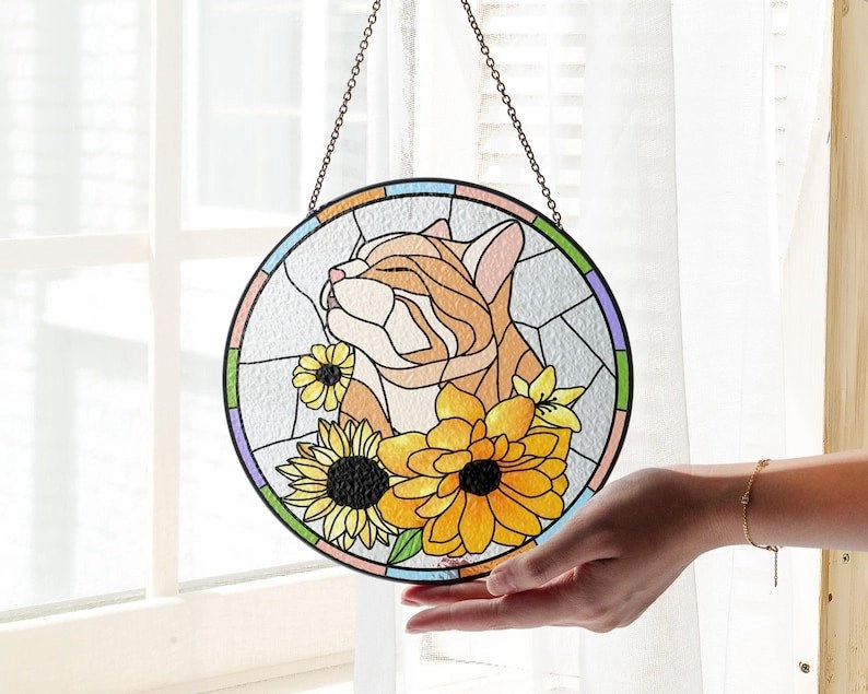 Custom Pet Portrait Glass Suncatcher, Dog Cat Glass Art, Pet Window Hangings, Pet Portrait From Photo, Pet Memorial Gift, Pet Lover Gift