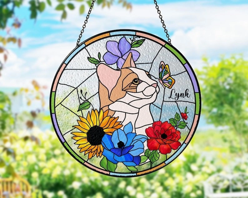 Custom Pet Portrait Glass Suncatcher, Dog Cat Glass Art, Pet Window Hangings, Pet Portrait From Photo, Pet Memorial Gift, Pet Lover Gift